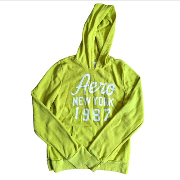 Aeropostale Y2K Lime Green Pullover Logo Soft Broken In Hoodie Sweatshirt - Picture 1 of 4